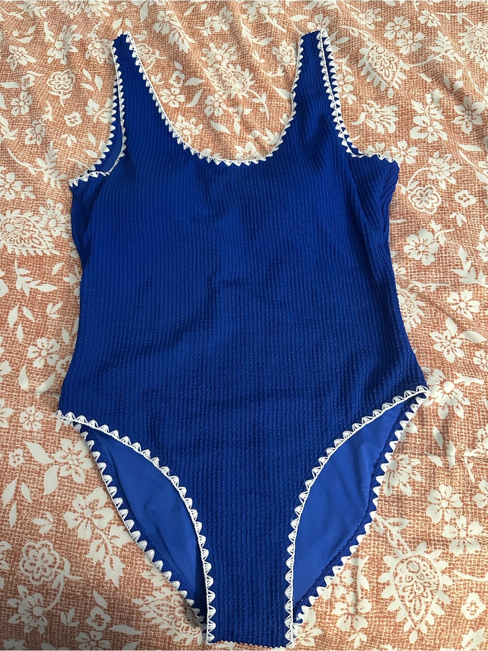 Betsey Johnson Cobalt Blue One-Piece with White Scallop Trim
